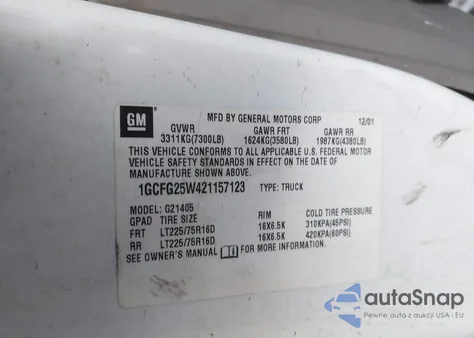 2002 Chevrolet Express from USA, damaged, VIN 1GCFG25W421157123